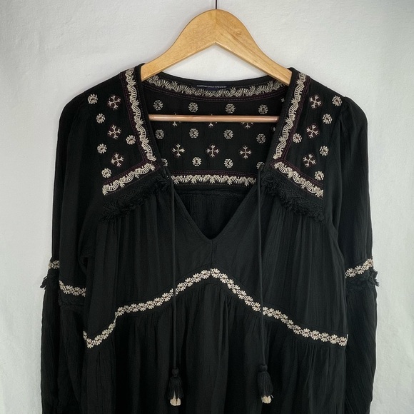 AEO American Eagle Outfitters Mini Dress Women’s L Black Embroidered Bohemian - Picture 4 of 16
